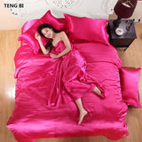 new2020 100% pure satin silk bedding set,Home Textile King size bed set,bedding,duvet cover flat sheet pillowcases Wholesale